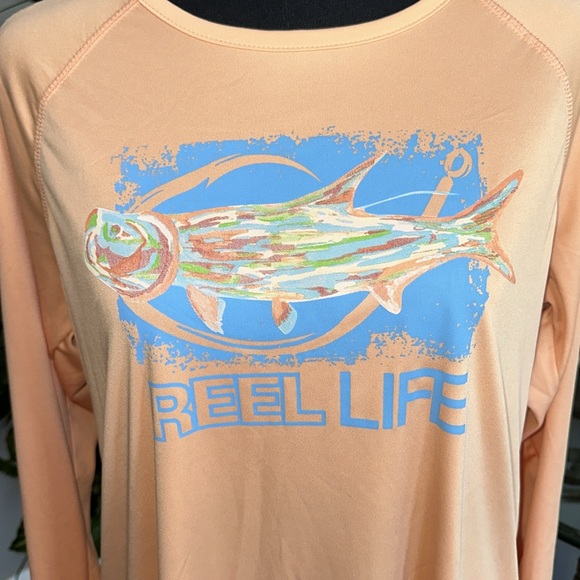 Reel Life Aqua Coral Sands LS Shirt Tarpon Fish Size XL Polyester - Picture 2 of 11
